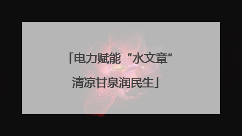 电力赋能“水文章” 清凉甘泉润民生