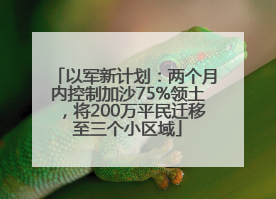 以军新计划：两个月内控制加沙75%领土，将200万平民迁移至三个小区域