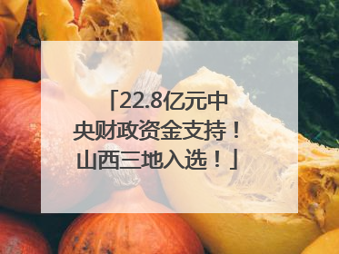 22.8亿元中央财政资金支持！山西三地入选！